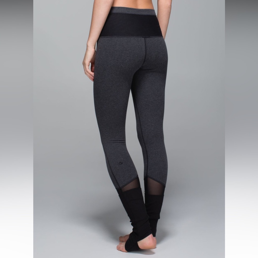 NWOT Lululemon Heather Black Devi Yoga Pant with Mesh Detail Size 8